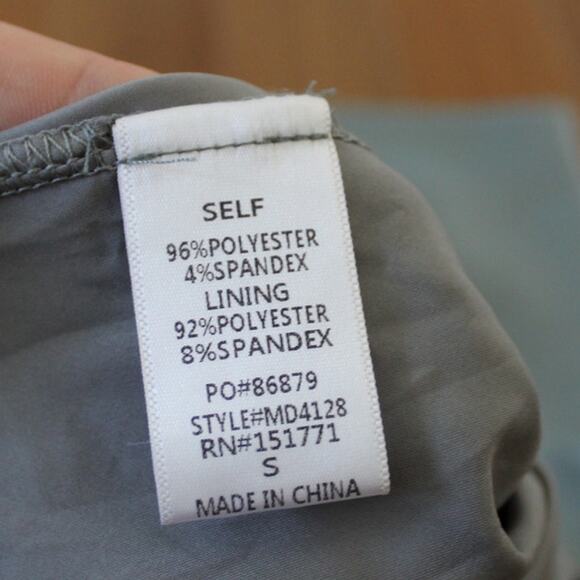 Le Lis Show Me a Good Time Slip Mini Dress in Pewter Satin Green Lace Back Drape - Picture 4 of 4